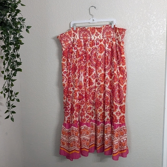 Lane Bryant Women Fuchsia Orange Floral A-Line Maxi Skirt Flowy Boho Plus 26/28 - Picture 3 of 11